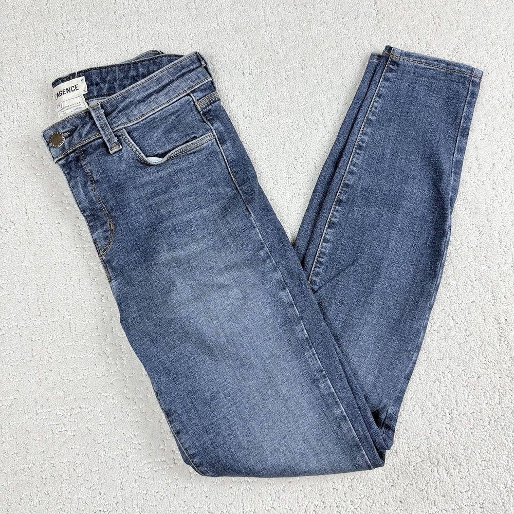 L'Agence Womens Margot High Rise Medium Blue Denim Skinny Jeans 25